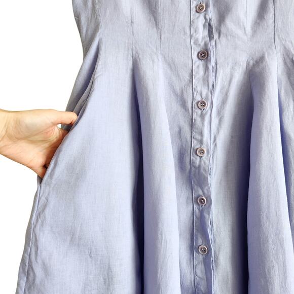 Aspesi Women Lilac Linen Cap Sleeve Front Button Flare Midi Dress Size EU 44 / L - Picture 2 of 7